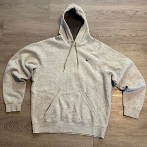 Vintage Y2K Nike Mini Swoosh Hoodie Medium Grey Raglan Embroidered Center Logo